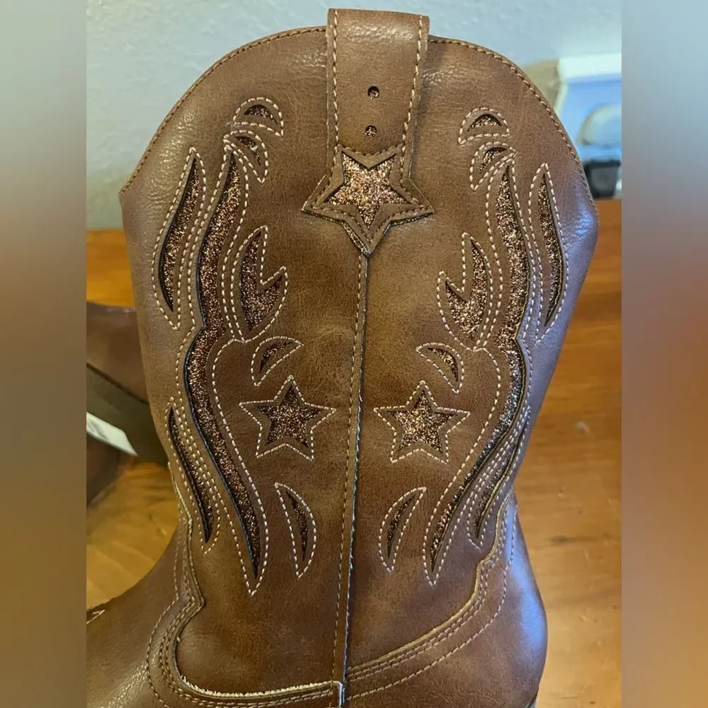 Pop Girls Karine Block Heel Cowboy Boots- Size 4
